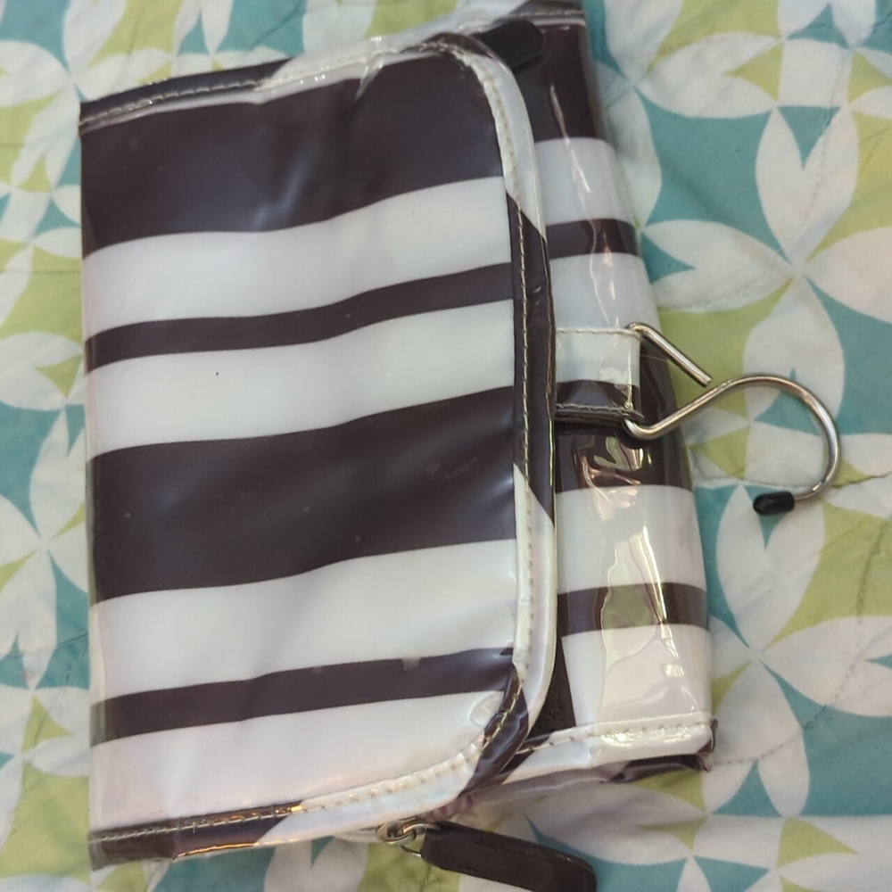 Contents hanging toiletry makeup bag waterproof striped new